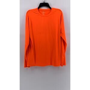 REAL ESSENTIALS Men's Neon Orange Crewneck Classic Long Sleeve T-Shirt SZ M